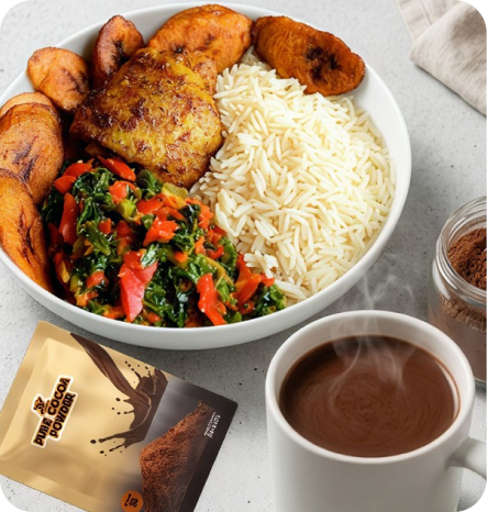 Rice & Efo Riro with Johnvents Pure Cocoa Powder